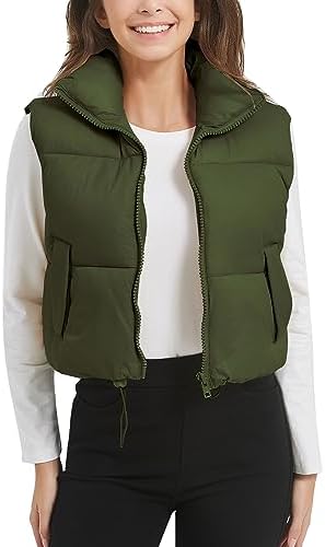 ジャケット・アウター YuyuuCOCOON COAT PADDING VEST YUCOLEN Women's Crop Puffer Vest Lightweight Warm Outerwear with